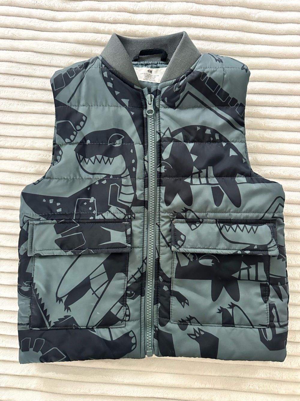H&M Gray Dino Quilted Vest - Kids